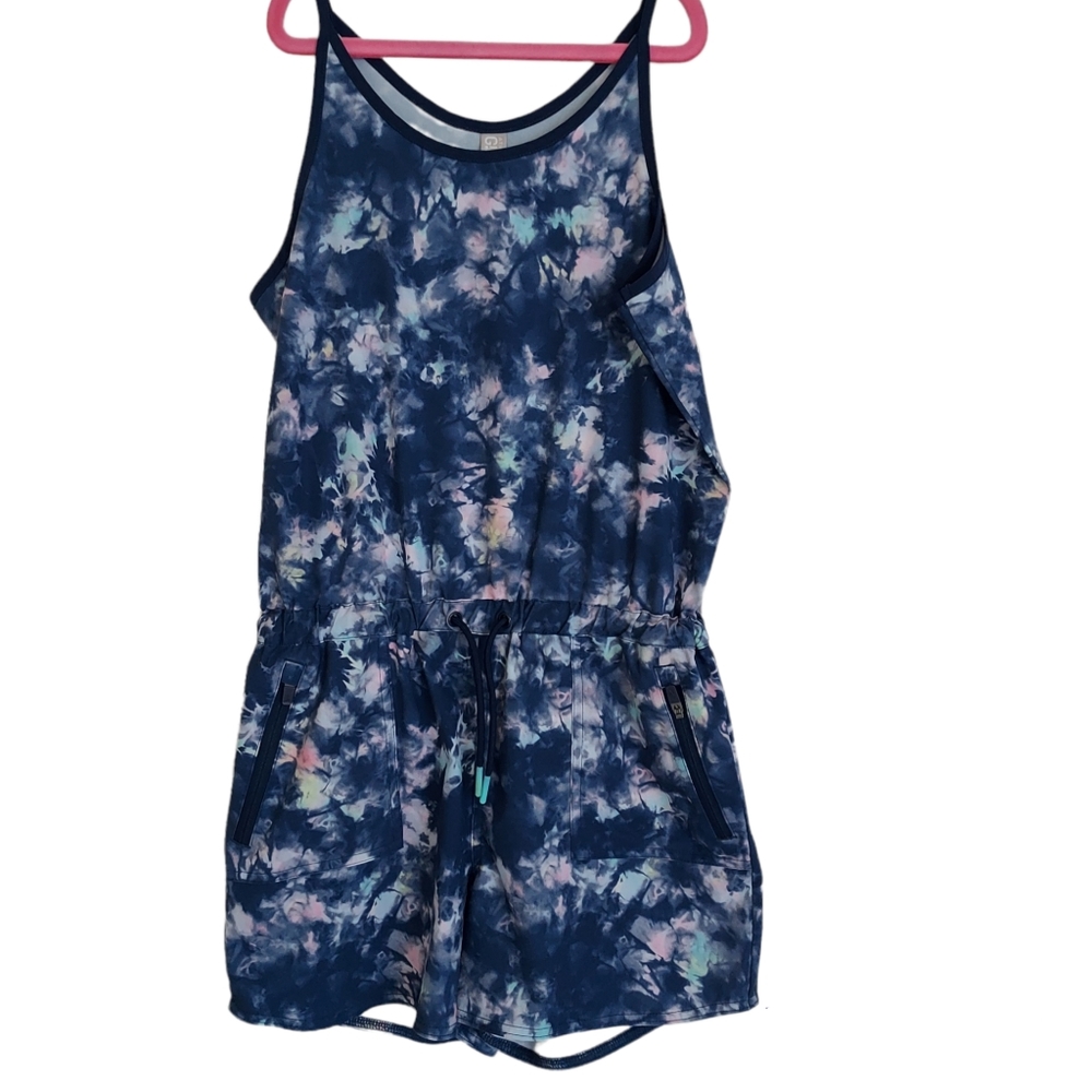 Athleta Girls Ready to Go blue tie dye romper XL 14